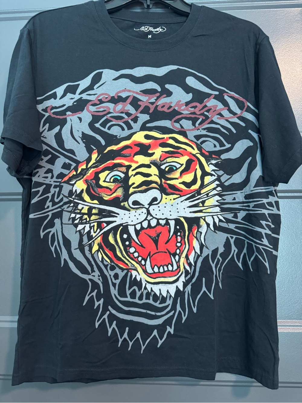 Ed Hardy Black Tee with Yellow and Red Tiger Graphic